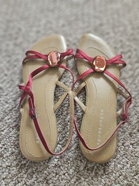 Apostrophe Red Gemstone Strappy Flat Sandals - 8.5